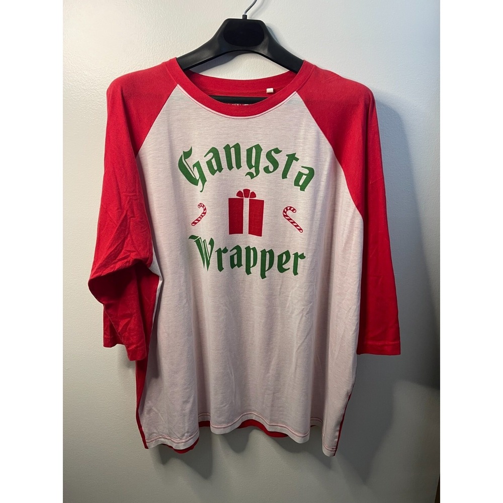 21 Threads Gangsta Wrapper Christmas Raglan Baseball Tee Red White 3XL Plus Size
